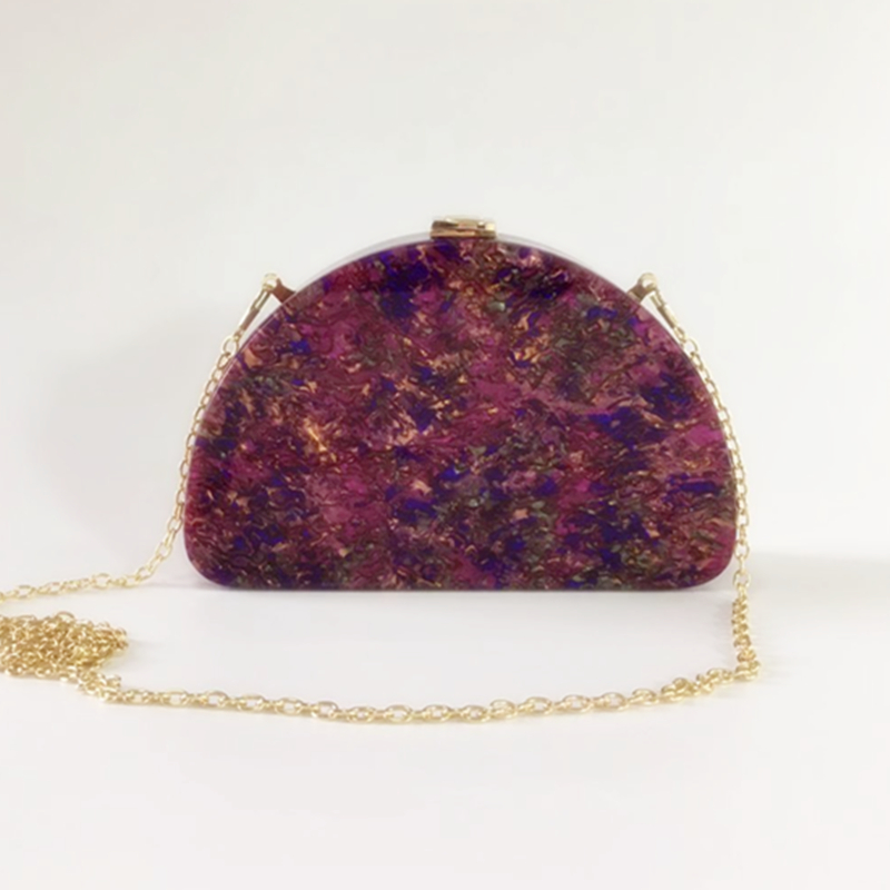 Hardbox halvcirkel akryl kvällsväskor dam skal clutch handväska färgglad fest bal messenger bag vintage handväskor