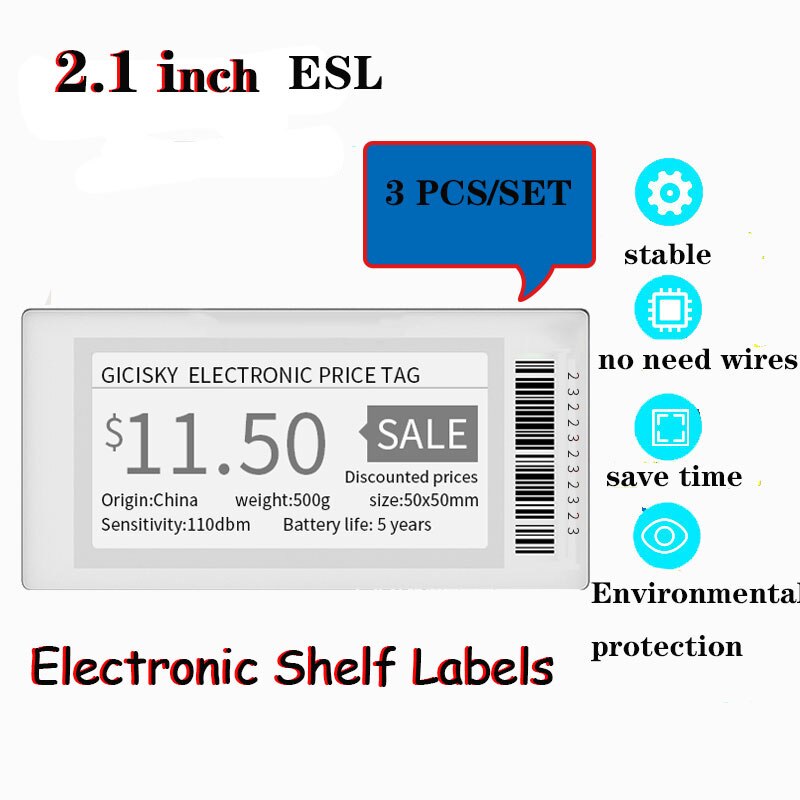 3pcs 2.1&#39;&#39; Gicisky Electronic Price Tag BluetoothTFT Display Screen Digital Price Shelf Tag Replacement Easy Refresh Information: Default Title