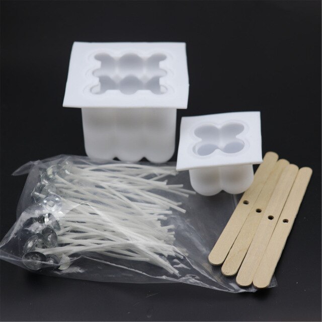 2 moldes de silicona para velas, molde para jabón hecho a mano con mechas de vela de algodón y soporte para mechas de vela de 4 piezas para fabricación de artesanías Diy, 100 Uds.: 1 set