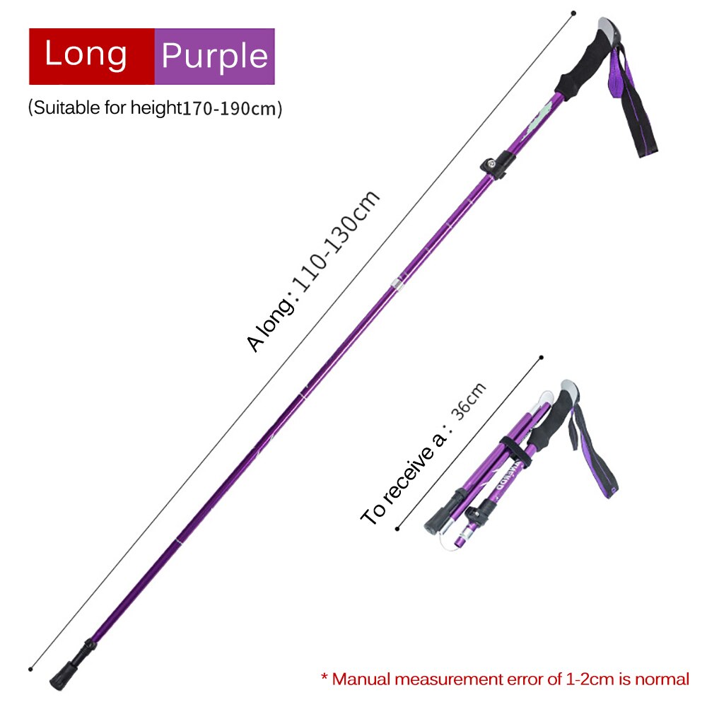 Folding Adjustable Trekking Poles Aluminum Alloy 5-Section Walking Hiking Climbing Travel Sticks Elderly Multifunction Stick: Purple