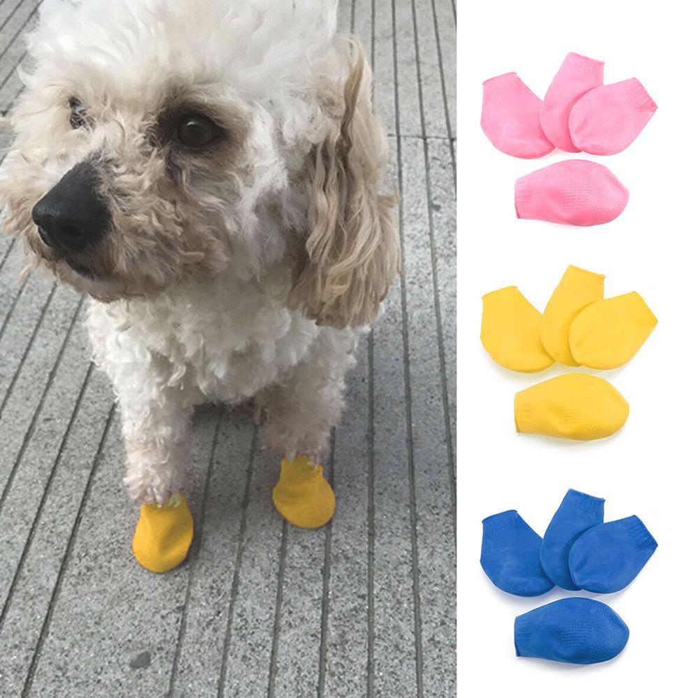 Vattentäta hundskor 4 st ballongtyp gummi regnstövlar bärbara skor strumpor färgglada hund stövlar sällskapsdjur pu silikagel vattentäta