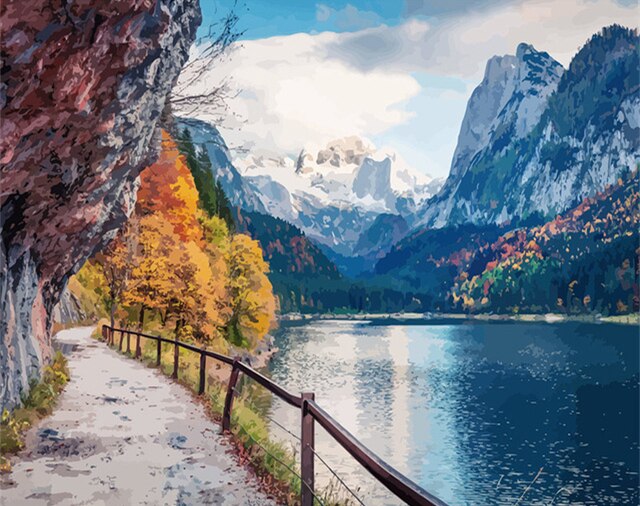 HUACAN Pictures By Numbers Mountain Landscape Oil Painting Lake Scenery Kits Drawing Canvas HandPainted DIY Home Decoration: SZHC1-123