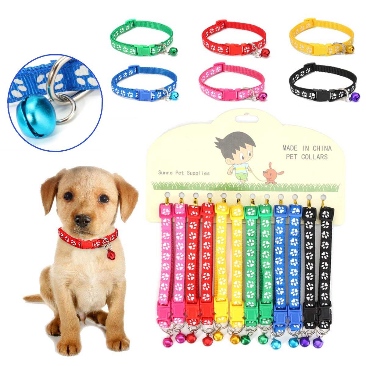 12 stks/partij Halsband Reflecterende Nylon met Bell Huisdier Leuke Mode Poot Hond Kat Puppy Charm Verstelbare Mooie Veiligheid Halsbanden