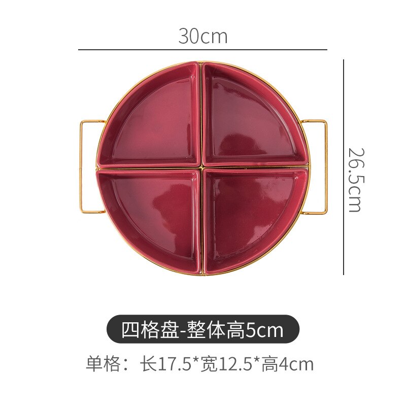 Northern European Style Ceramic Fruit Plate Color Glaze Dividing Plate Household Snack Plate Nut Plate Dry Fruit Box: Four Red Squares