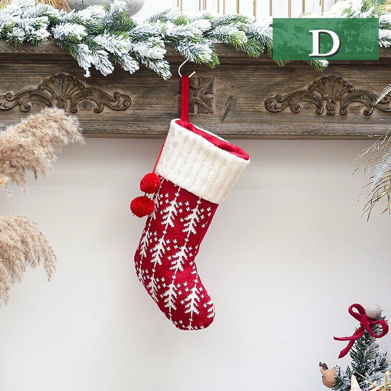 Julepynt strikkede sokker slikpose juletræ hængende dekorationer: D