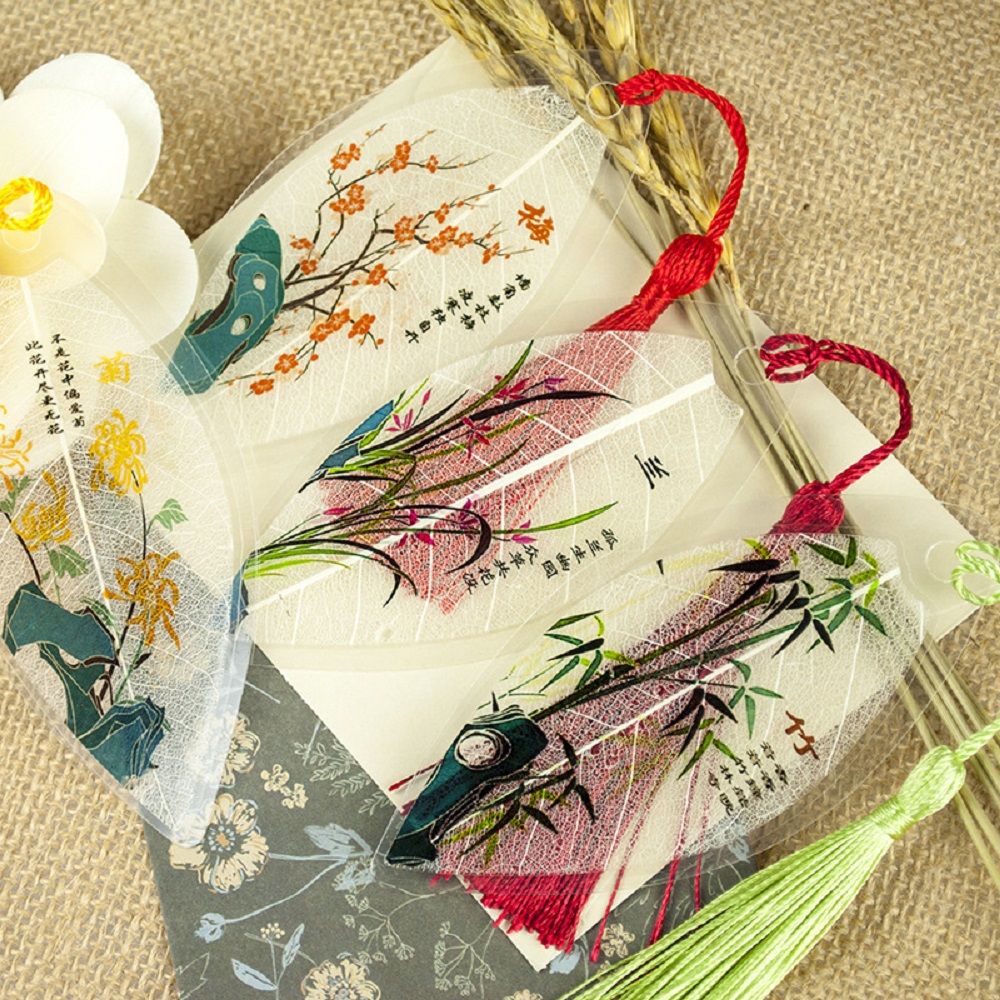 1PC Indexes Mini Label Office School Supplies Leaf Vein Bookmark Chinese Style Retro
