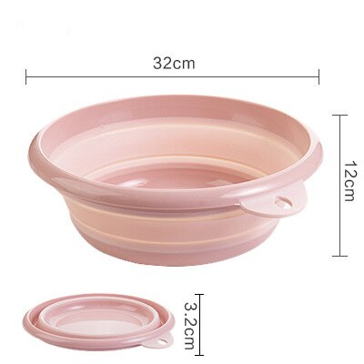 Portable Folding Wash Basin Household Outdoor Dual Purpose Hanging Holes Wash Face Fruits Vegetables Basin Plastic: Pink 32X12CM