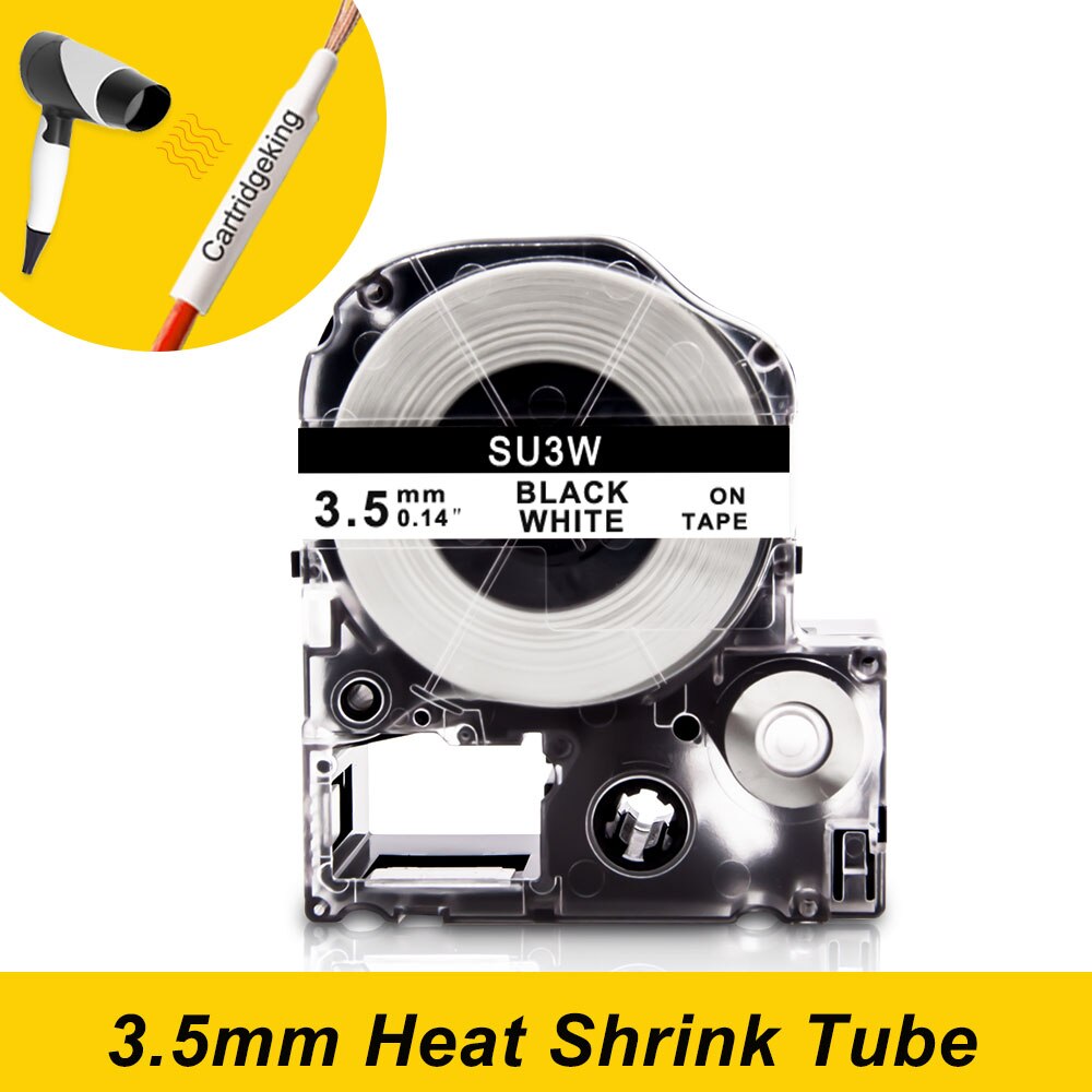 Durchmesser 3,5mm SU 3,5 W SU 3,5 Y Schrumpf Schlauch Band Kompatibel Epson Etikett Schwarz auf Gelb für epson Pirnter LW400 LW500 LW600: Schwarz an Weiß
