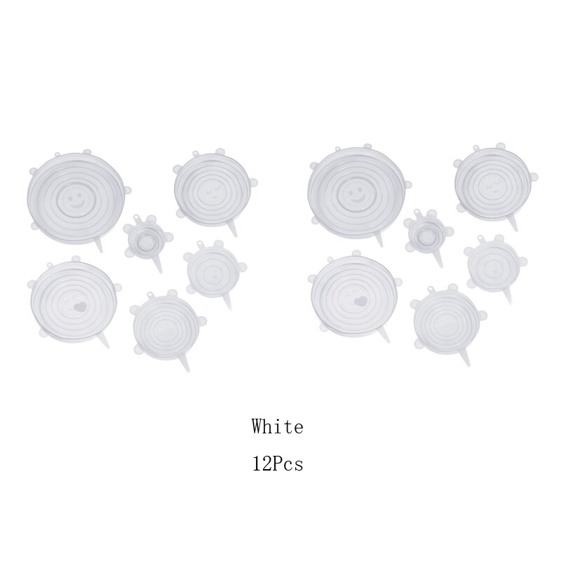 6/12Pcs Cookware Lid Bowl Microwave-cover Food-Silicone-Cover Stretch Food Fresh Cover Kitchen Accessories Plastic Wrap: 12Pcs White