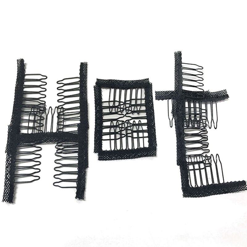 Black 6-teeth Stainless Steel Wig Combs Clip Snap For Full Lace Wig Caps/Hair Weft/Hair Extensions