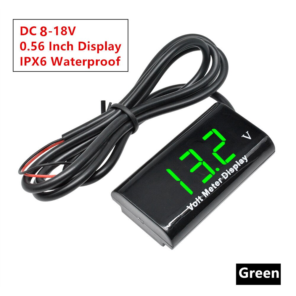 Dc 8-18v ipx 6 vandtæt digitalt voltmeter til bilmotorcykel 12v 0.56 tommer led display volt monitor spændingsmåler tester 0-100v: Grøn 8-18 vdc