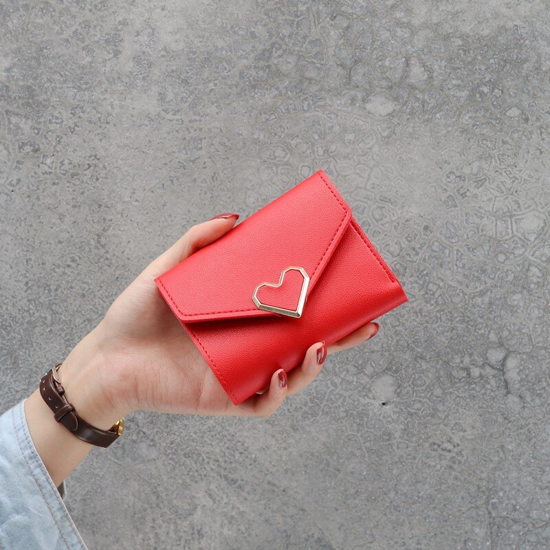 Monedero pequeño de Color caramelo para mujer, cartera corta de piel con corazón, de lujo famosa, Mini cartera para tarjetas de crédito a la: Rojo