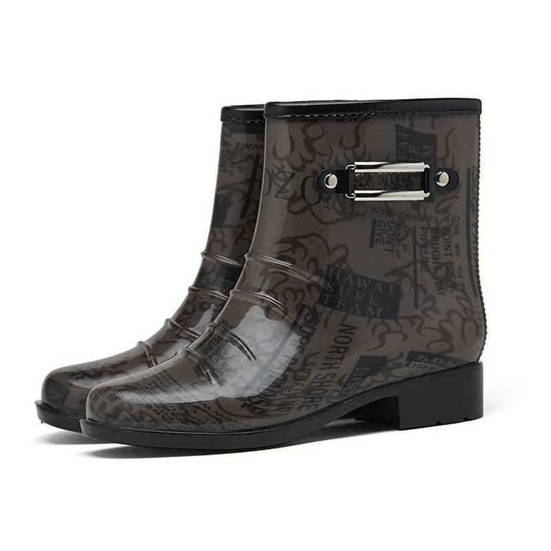 Men's Short Warm Rain Boots Waterproof Rubber Non-Slip Ankle Male Water Boots: Brown / 40