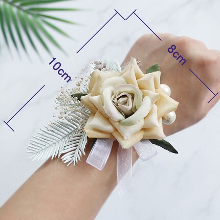 Årgang champagne broche blomst lapel stick pin udsøgt silke blomst rose corsage kvinde mand bryllupsdragter håndlavet håndværk: 1pc brude corsage