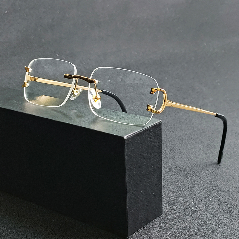 HBK rétro lunettes de soleil sans monture pour femmes hommes petit carré cadre doré thé nuances Rectangle UV400 Zonnebril lunettes