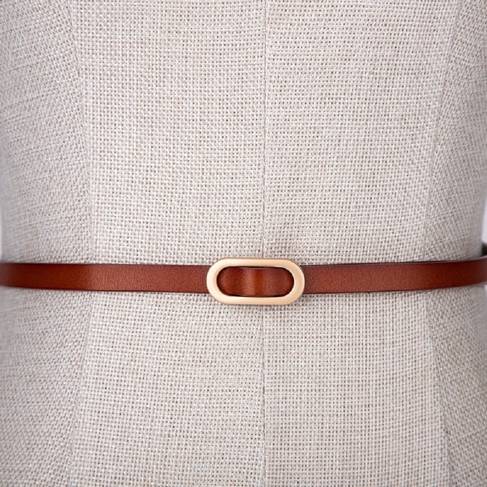 1Pc Vrouwen Pak Dunne Riem Vierkante Gesp Effen Kleur Koeienhuid Riemen Voor Vrouwen Jurk Trui Tailleband: brown