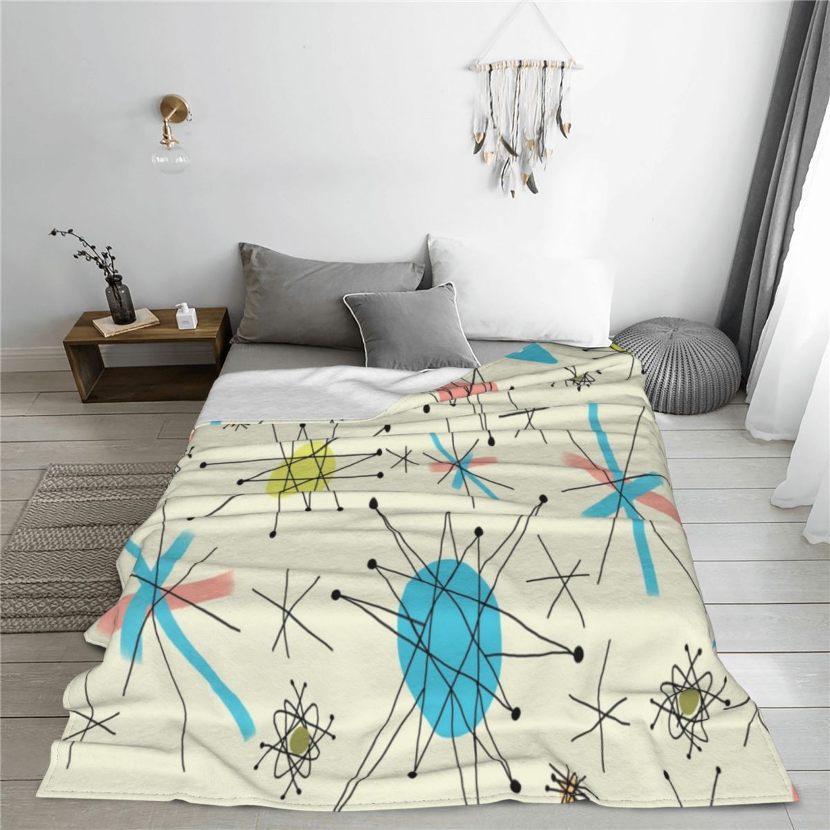 Retro Atomic Dekens Flanel Decoratie Klassieke Plaid Multifunctionele Warm Gooi Deken Voor Thuis Auto Quilt