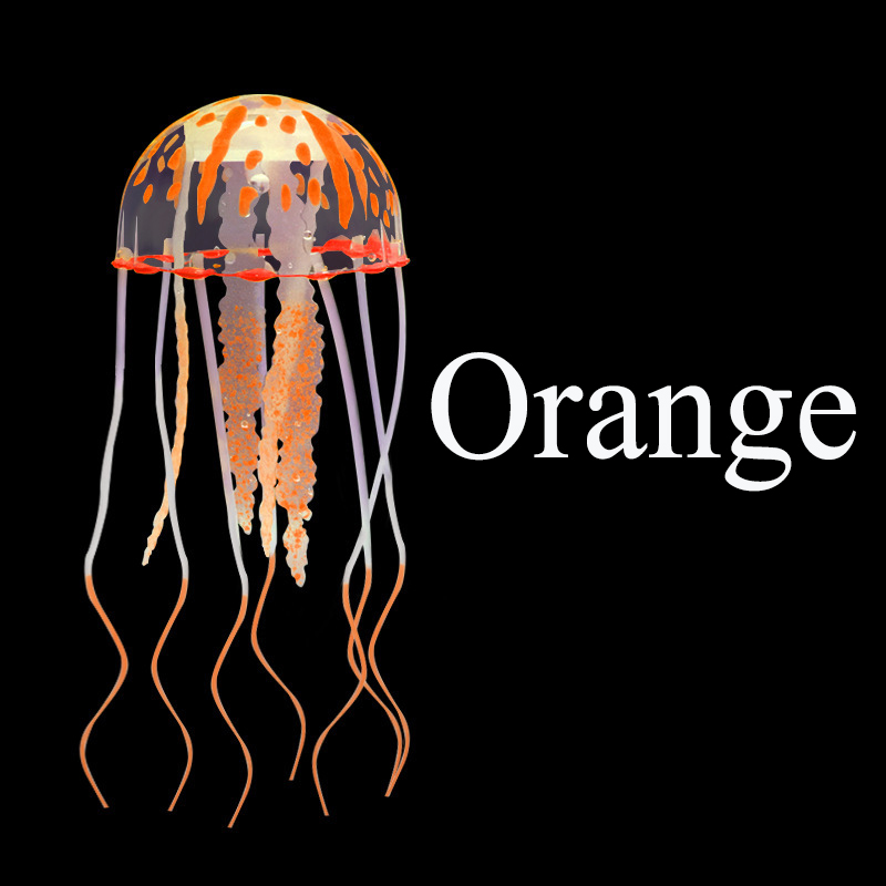 Colorido efecto brillante Artificial silicona vívida medusas pecera acuario decoración submarino ornamento decoración mascota acuática: Trans-naranja
