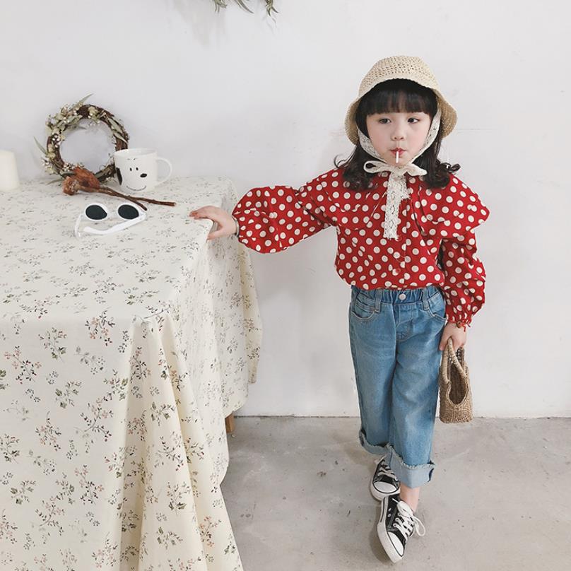 Ragazze Camicette Della Camicia Per La Ragazza Vestiti Dei Capretti di Modo Top di Autunno della Molla Coreano Foglia di Loto Camicette Manicotto Della Lanterna Usura del Bambino Costume