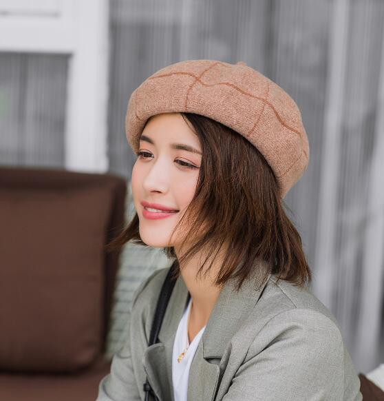 Boinas de invierno a cuadros para mujer Vintage de lana de punto sombreros femeninos estilo británico gorro de señora gorro de pintor sombreros de niña boina: khaki