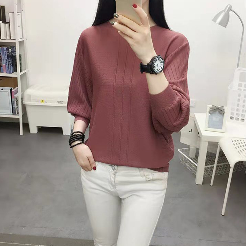 Herfst Winter Elegante Mode Effen Eenvoudige Trui Dames Batwing Mouw Losse Casual Wild Breien Trui Top Vrouwen Jumper