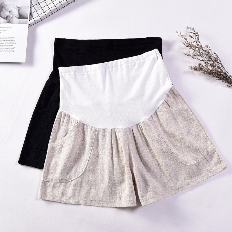 Cotton Maternity Shorts Pregnant Women Summer Thin Loose Short Pants Pregnancy Outside Khaki Black Trousers