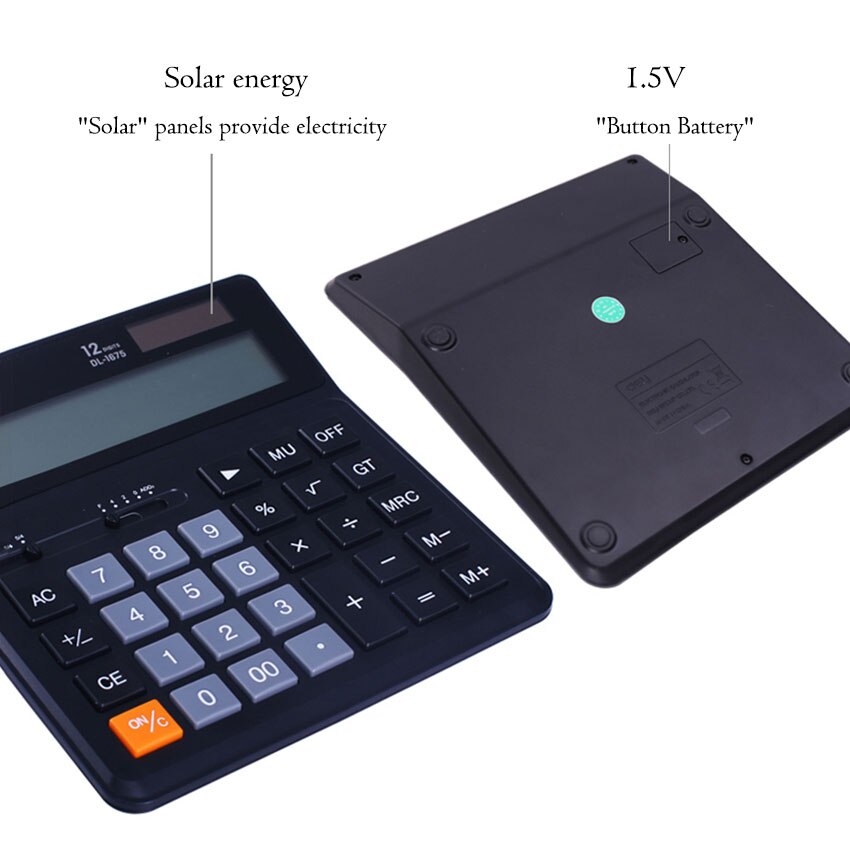 Dual Power Electronic Calculator 12 Digits 1.5V Button Battery Solar Calculator Business Office Financial Calculator Stationery