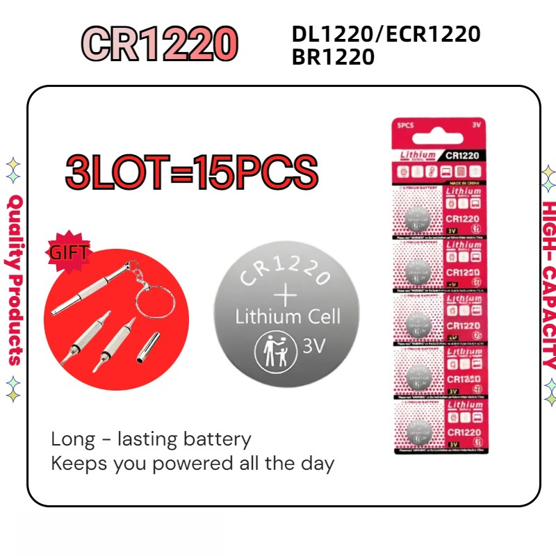 5–100 Stück CR1220 3 V Alkalibatterie, für Uhren-/Fernbedienung/Autoschlüssel/Maus, Hochleistungs-Knopfzelle BR1220 LM1220 KCR1220: schwarz