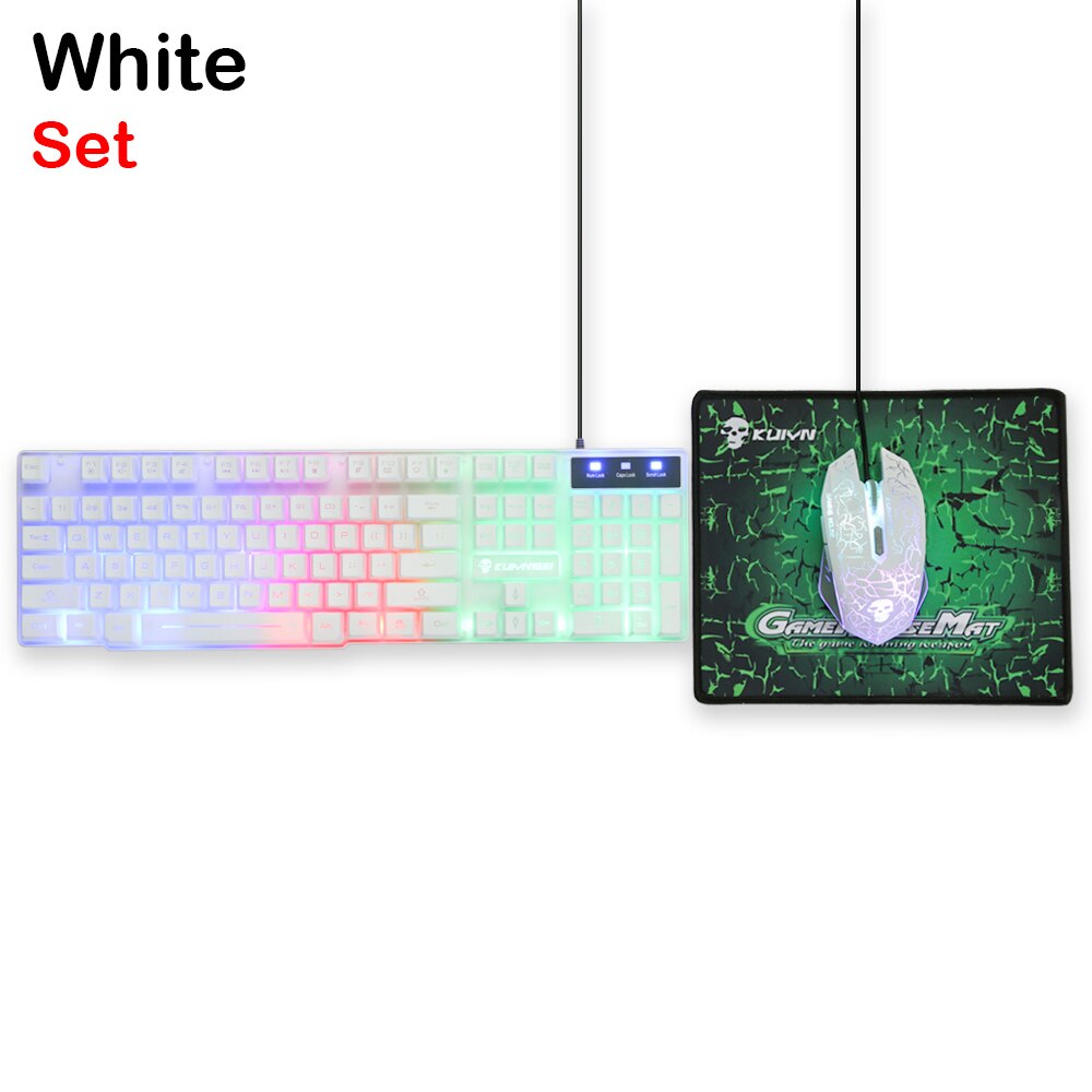 T6 Rainbow Backlit Luminous Keyboard Mouse Set Desktop Computer Game Mechanical Hand Feel For PC PS4 PS3 Xbox One: white Set