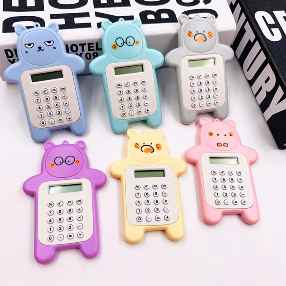 Electronic Calculator Adorable Bear Shape Plastic Lively Face Calculator with Hanging Hole Office Supplies