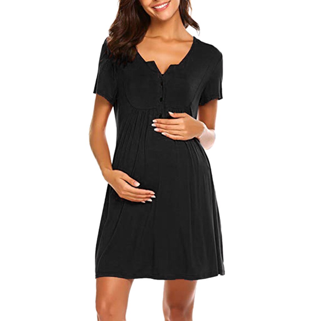 Maternity Dresses Pregnant Women O-Neck Nursing Short Sleeve Stripe Dress Summer Pregnancy Breastfeeding Nursing Tops vestidos: M