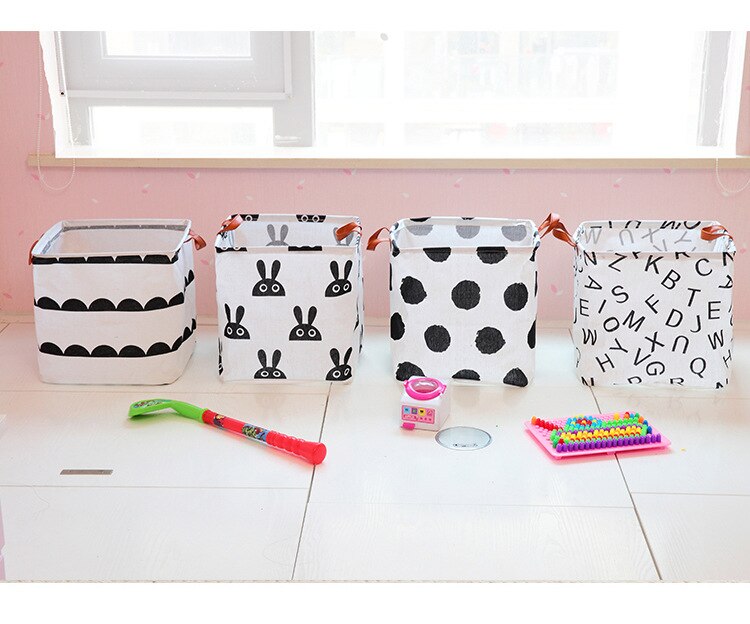 Foldable Sundries Laundry Basket Cute Printing Cosmetics Container Cotton Linen Storage Basket Desktop Organizer