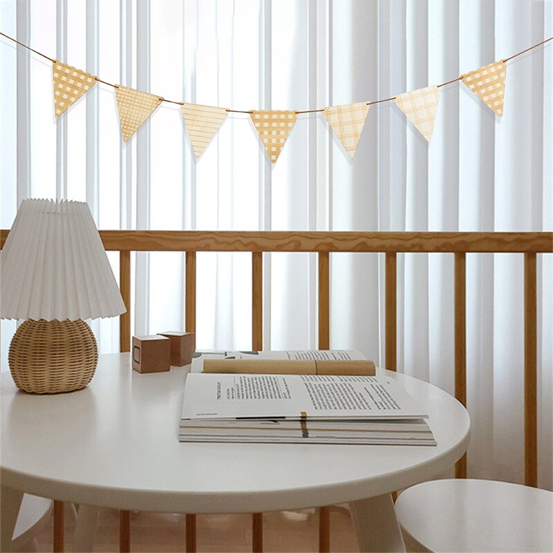 Wooden Triangle Flag Birthday Party Bunting Banner Wall Hanging Garland Photo Props Home Bedroom Nursery Decoration