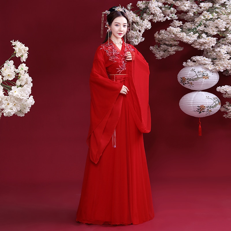 Antiguo nuevos vestidos Hanfu Dinastía Tang para mujer, trajes de danza tradicional china, Hada de la boda roja, ropa de actuación folclórica SL4156