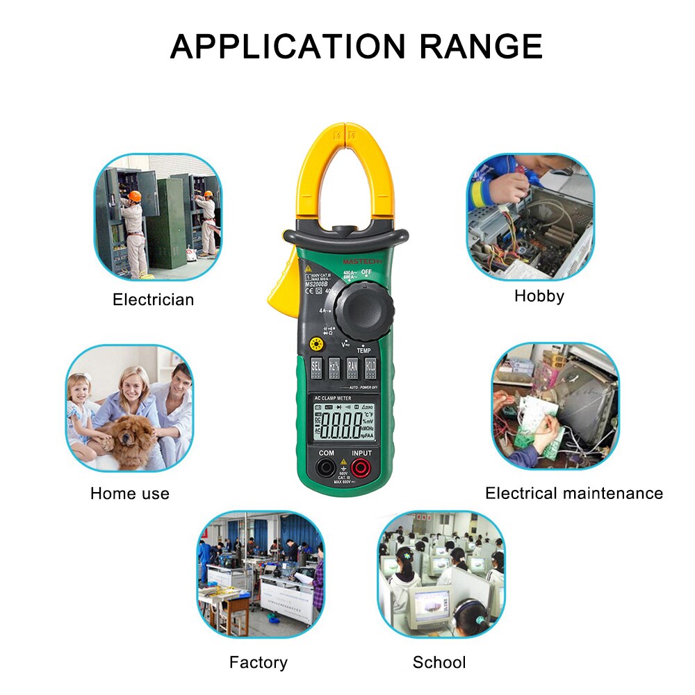 MASTECH MS2008B Digtal Clamp Meter with Light Temp Frequency ACDC Digital Multimeter Electric Tester Current Clamp Meter Ammeter
