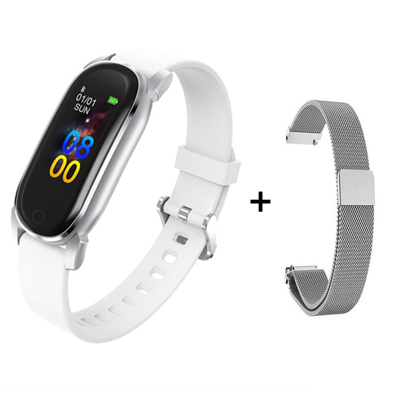 Bysl YD8 Smart Polsband Temperatuur Vrouwen Smart Armband Fitness Tracker Voor Android Ios Lange Standbysmart Horloge: White add strap