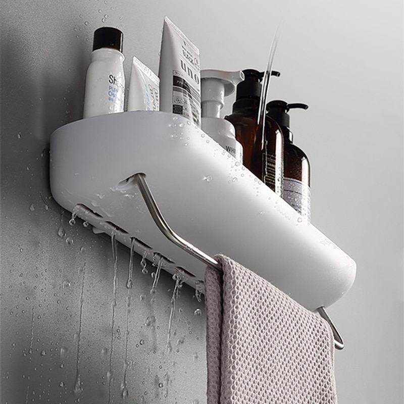 Badeværelseshylde vægmonteret shampoo brusehylder holder køkken vaskerum opbevaringsstativ organisator håndklædestang badetilbehør