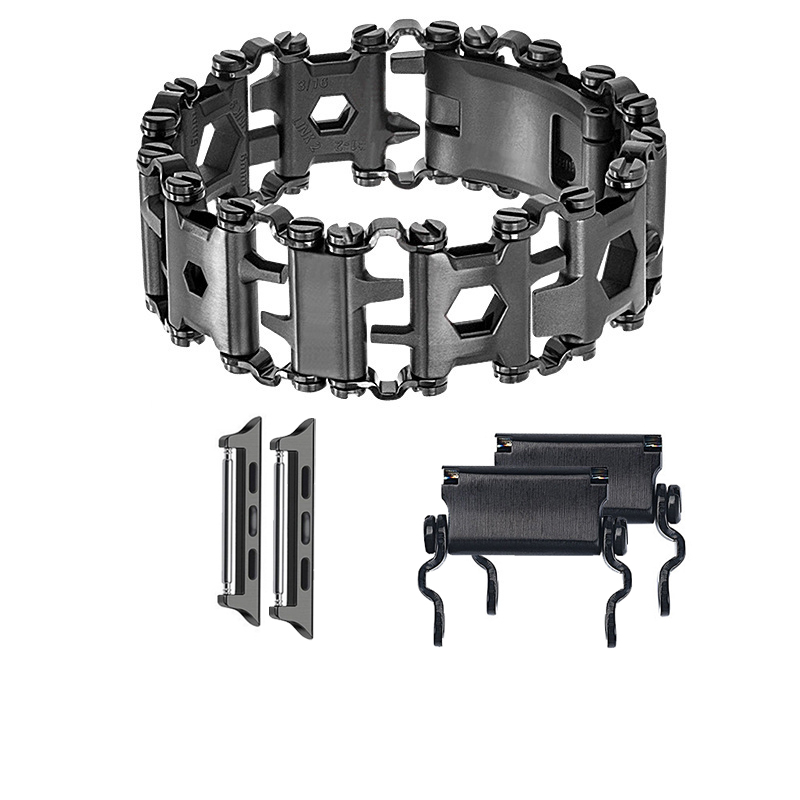 Stainless Steel Multifunction Tool Bracelet For Apple Watch Band Iwatch Strap 29in1 Multi Tool Outdoor Bolt Driver Kits Travel: black / For 42 44 45mm
