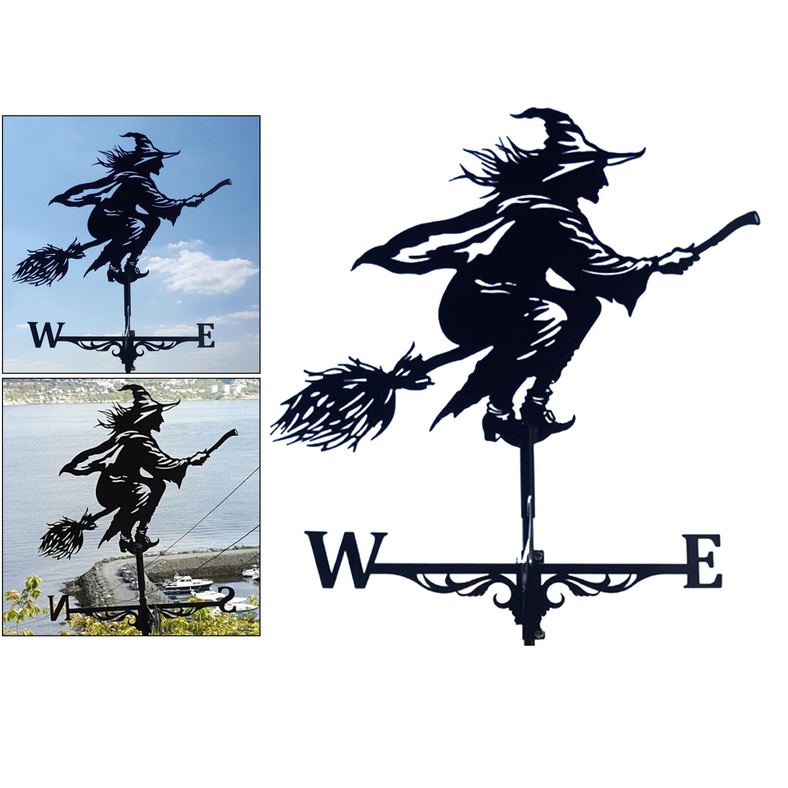 Iron Witch Shape Weathervane Fence Mount Weather Vane Garden 30'' Tall