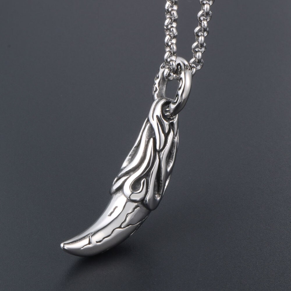 JHSL Stainless Steel Man Men Wolf tooth Pendant Necklace Birthday Jewelry for Male