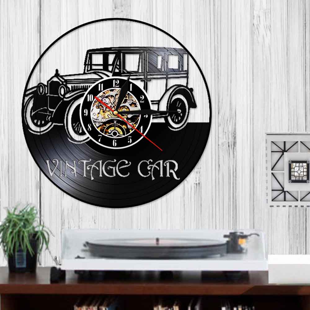 Klasyczny samochód płyta winylowa czas kwarcowy 3D dekoracja na ścianę zegar silnika samochodowego 12 cal czarny wiszący zegarek z podświetleniem doprowadziło
