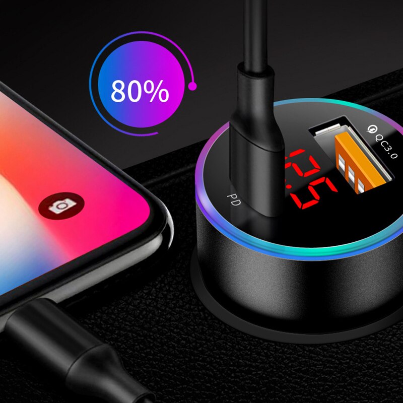36W Usb USB-C Autolader Led Display Opladen Adapter Voor Iphone Huawei Y7P Y8P Y6PSmart Honor 10X 9X 20 30 Usb Type-C Laders