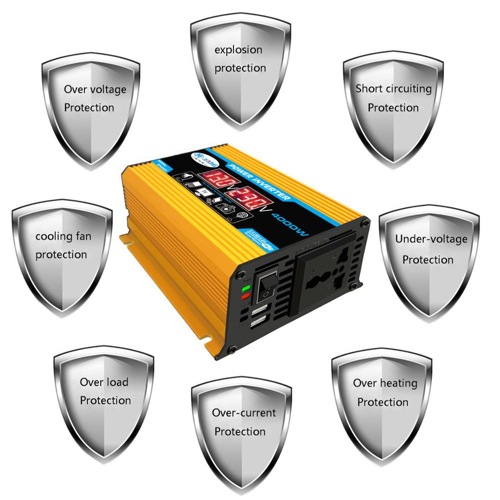 JUXING Power Inverter 300W - DC 12V til AC 110V/220V - Dobbelt Digital Skjerm - 2x USB
