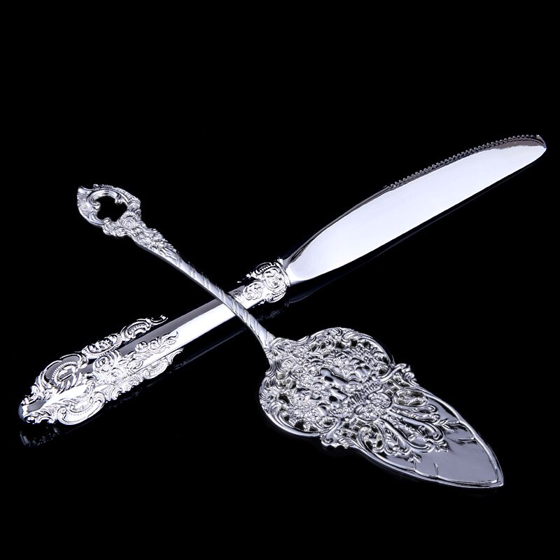 Couteaux à Dessert en argent, ensemble de pelles pour gâteau de mariage baroque, couteaux pour serveur, couteaux à spatule de transfert de gâteau, couverts de fête de 8.25": 2pcs knife shovel