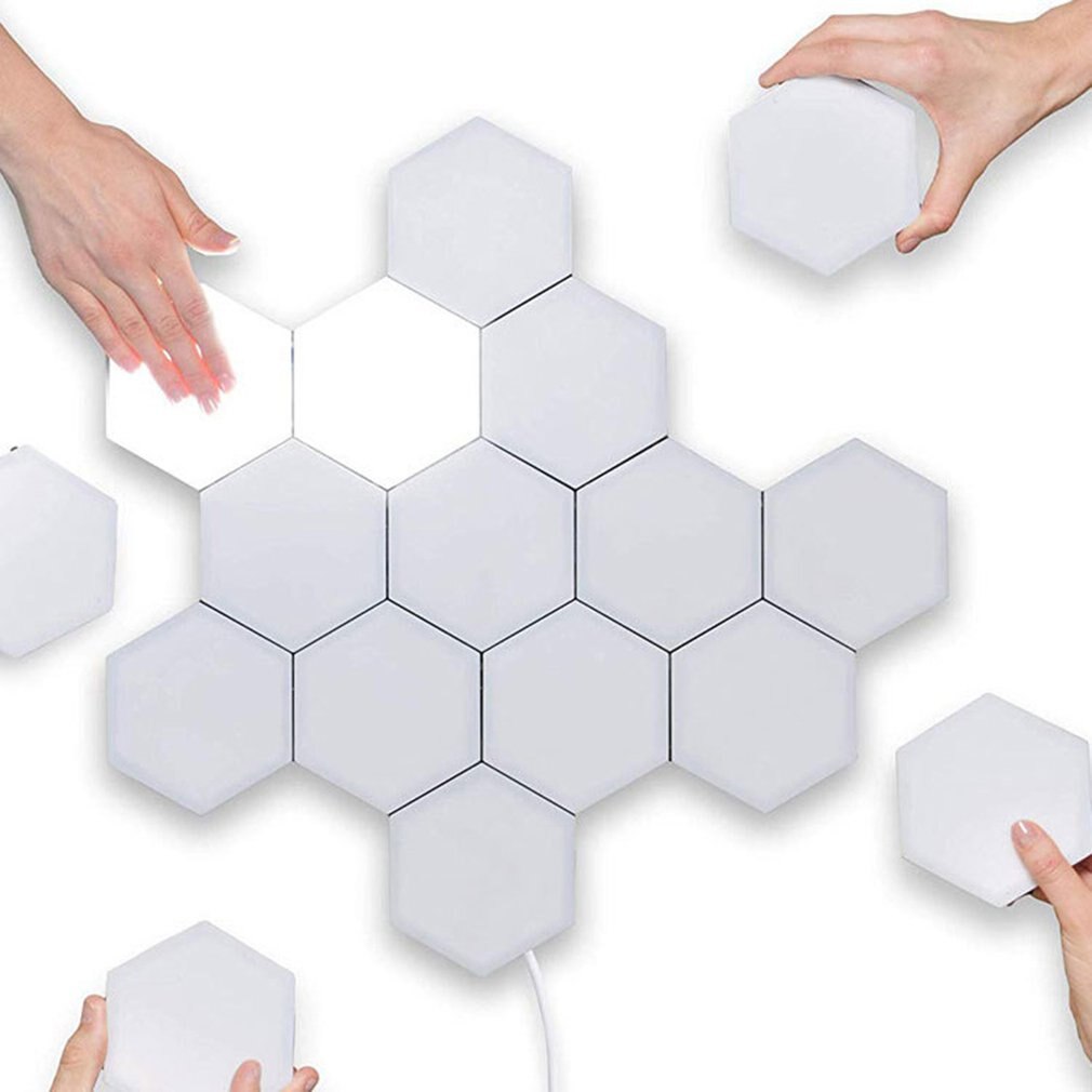 Quantum light touch sensor night lights led hexagon light magnetisk modulär touch vägglampa heminredning färg nattlampa: Vit