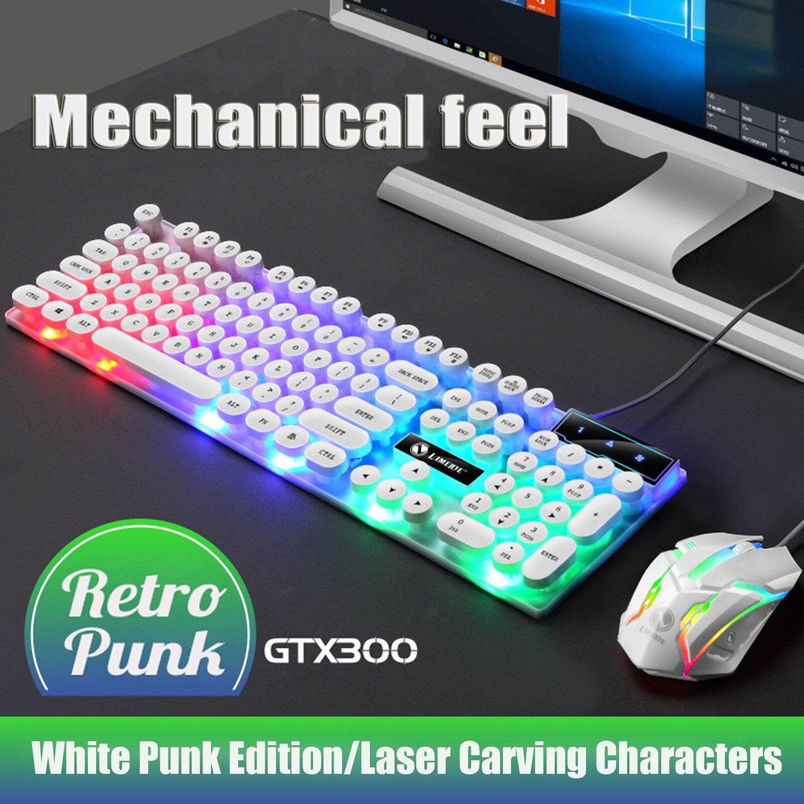 Gaming Toetsenbord Computer Muis Gamer Sets Retro Keycap Backlit Pc Toetsenbord Ergonomische Wired Muizen Gaming Muis Voor Laptop Pc Games: White