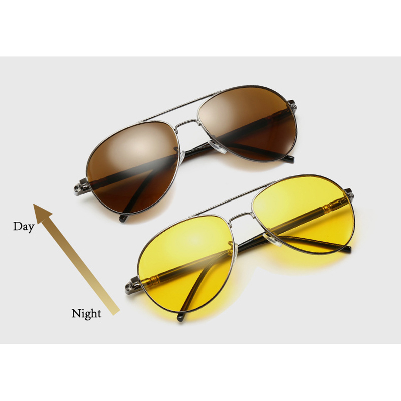 Metal Night Vision Glasses for driving Yellow Lens Eyeglasses Day Night Polarized Photochromic Brown Pilot goggle Eyewear L3