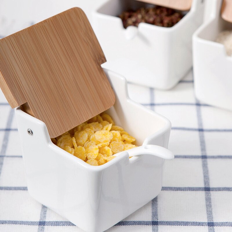 Tarro de cerámica con tapa para condimentos, bote de sal para sal, caja de suministros de cocina condimentos, bote para condimentos