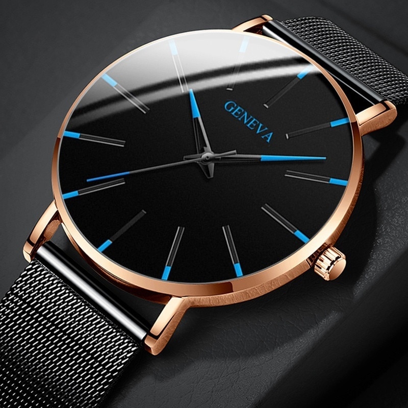 Ultra Thin Watch Men Business Blue Dial Watch Quartz Stainless Steel Strap Band Simple WristWatch Male Clock