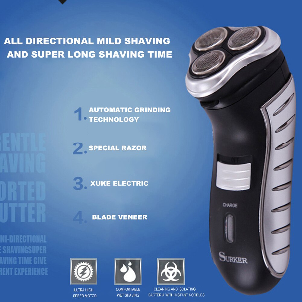 Clean Trimmer Dual Use Shaver Shaving Machine Barber Trimmer Electric Razor 3 Blades Rotating Washable Beard